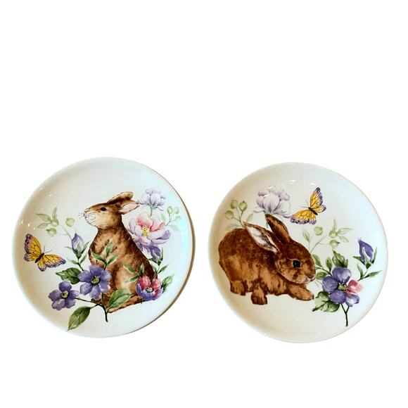 MAXCERA Spring Easter Bunny Rabbit Appetizer Dessert Plates 6" Floral Set 4 NEW - Picture 9 of 16